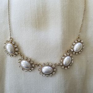 Vintage Faux Pearl Cubic Zirconia Necklace Costume Jewelry